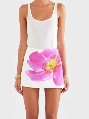 Venroy Beaded Silk Mini Skirt White & Pink